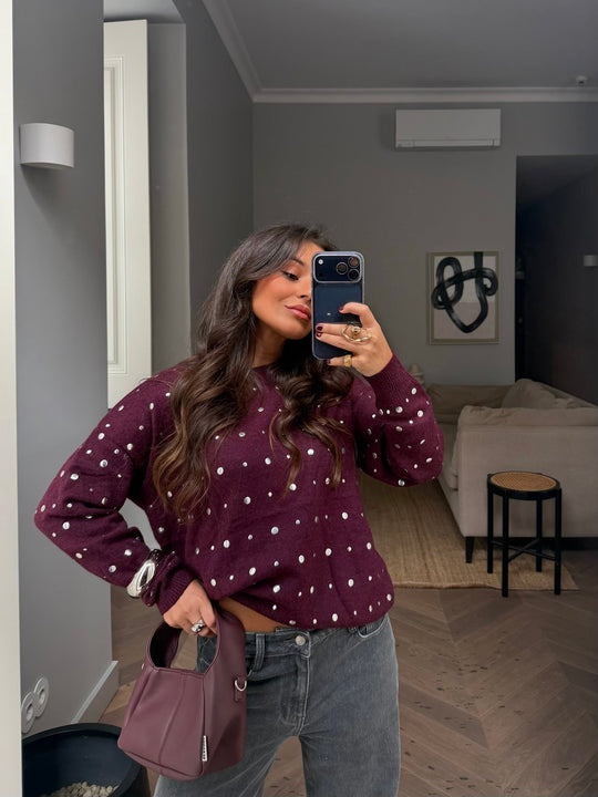 Camisola Sabrina com tachas cor de vinho