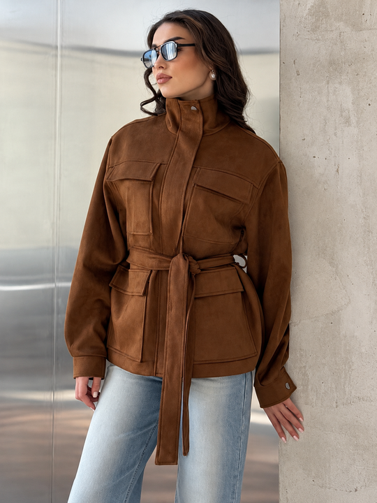 Chaqueta de ante sintético de largo medio