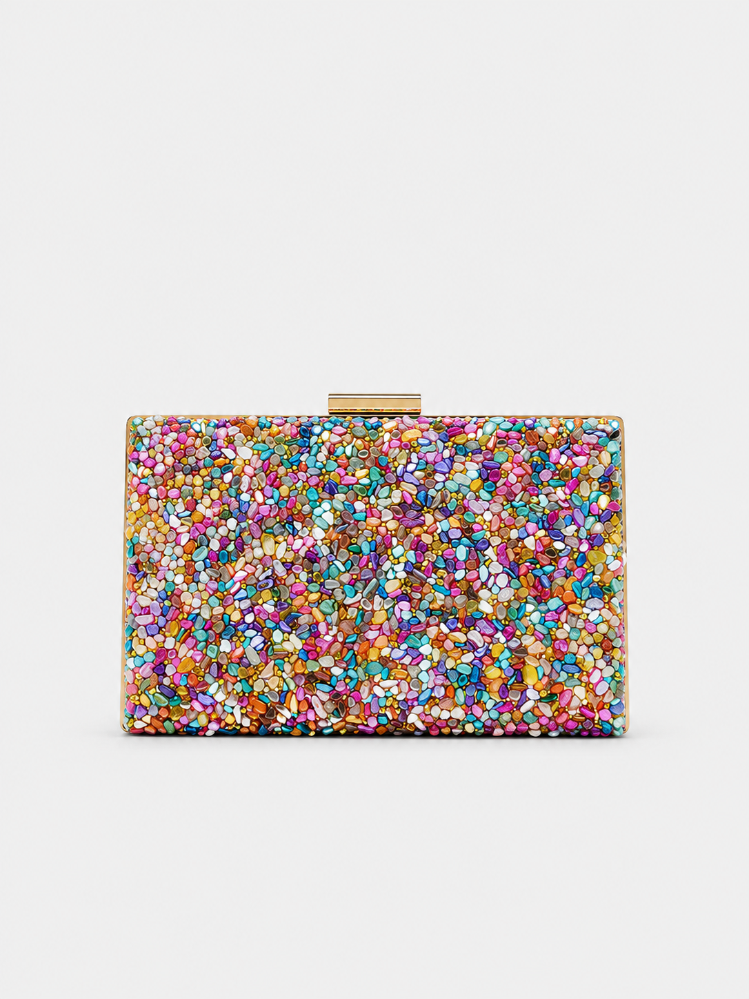Clutch com pedras coloridas em tom dourado