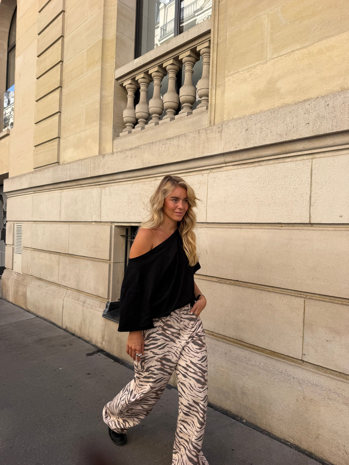 Calças Jeans com Estampa de Zebra