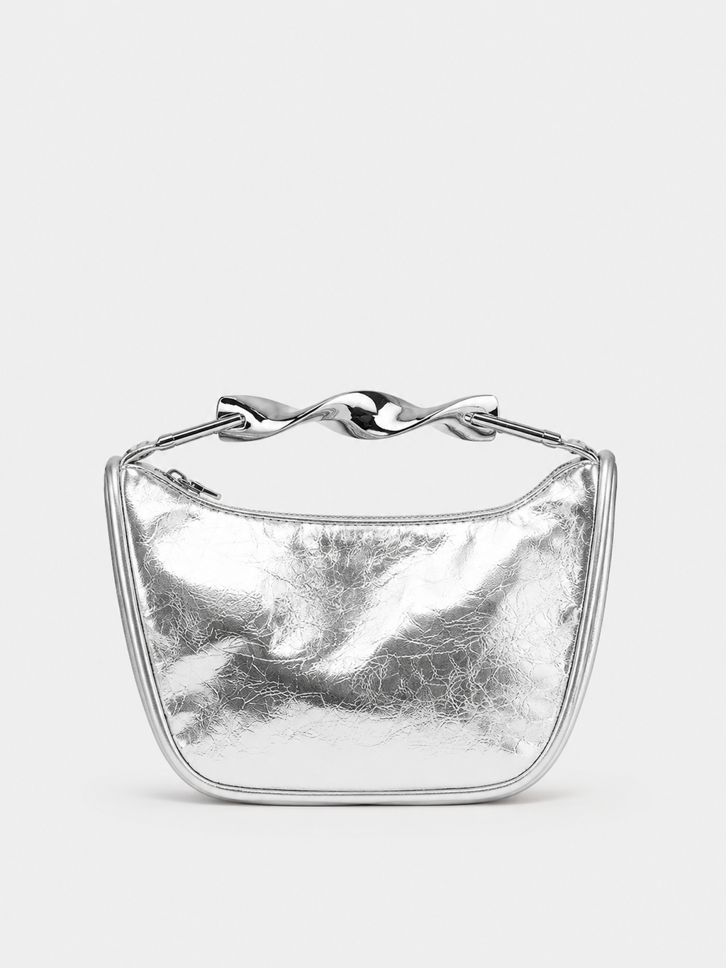 Clutch em forma de meia-lua prateada
