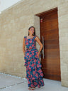 Conjunto con tirantes, estampado con volantes, azul marino
