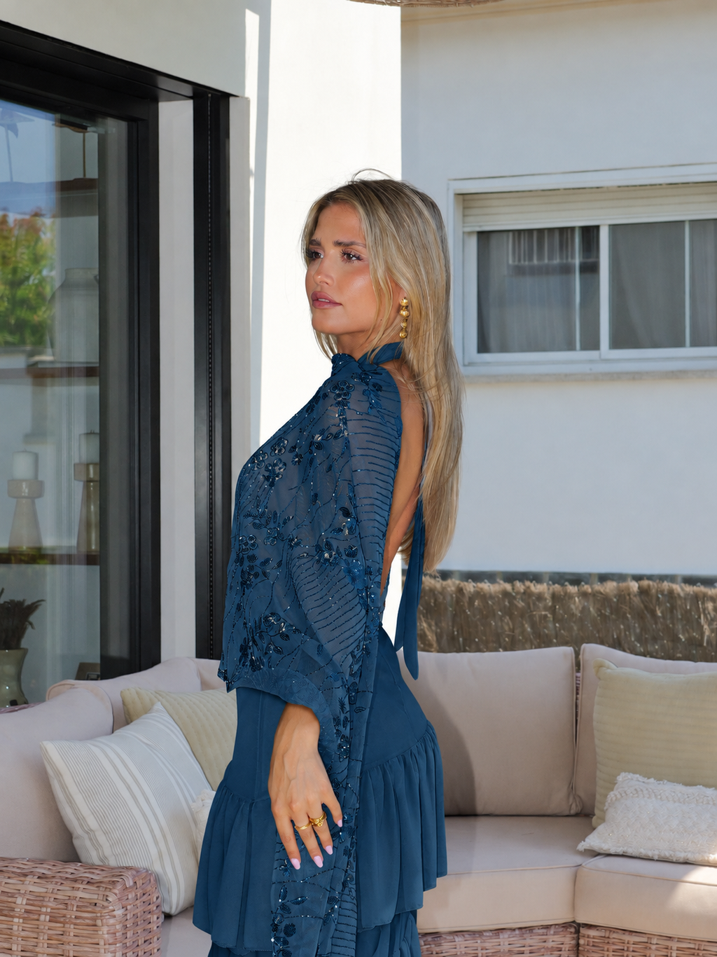 Lenço com detalhes em strass, cor petróleo