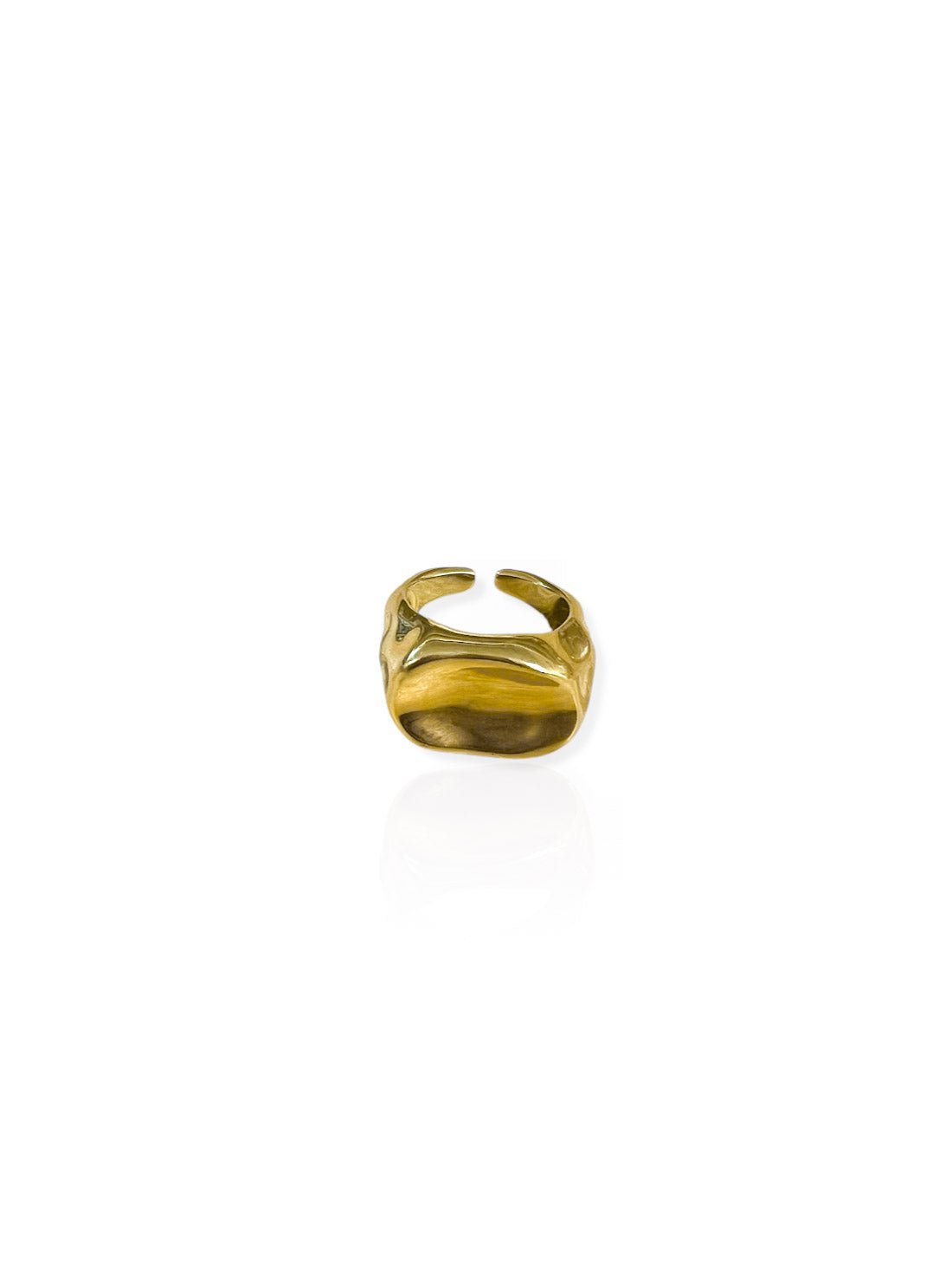 Anel de selo com detalhes em relevo, dourado