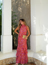 Conjunto halter estampado con volantes en color coral