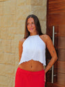 Top halter blanco con flecos