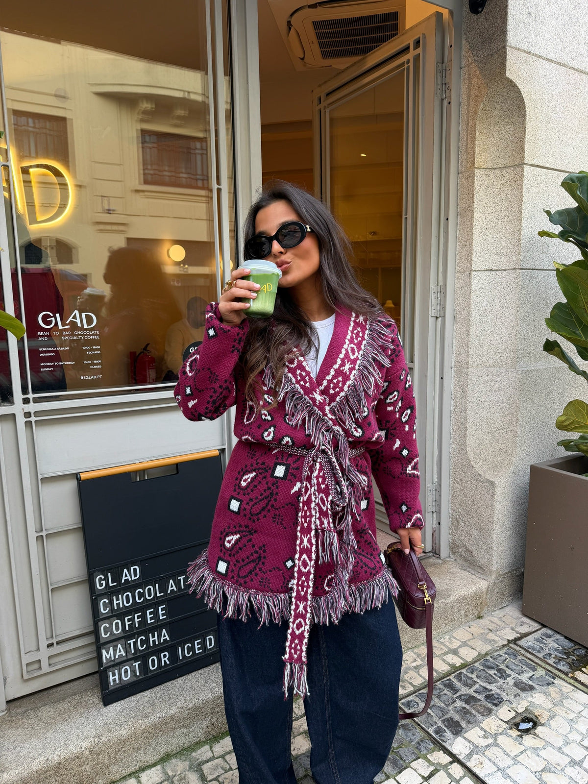 Chaqueta larga Bandana en burdeos