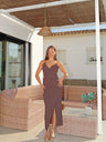 Vestido midi con tirantes, color chocolate