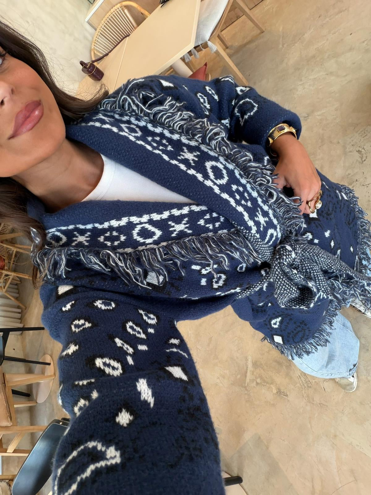 Chaqueta larga estilo bandana en azul