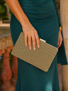 Cartera de mano con brillos dorados con efecto