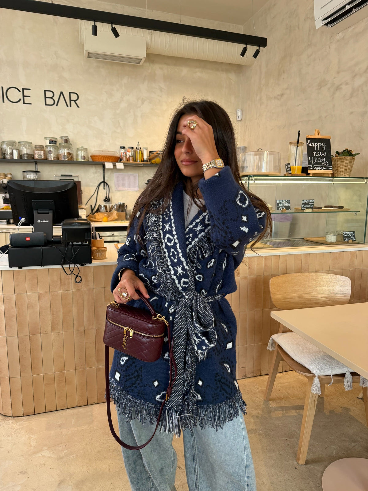 Chaqueta larga estilo bandana en azul