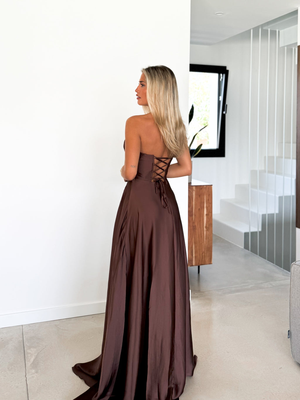 Vestido tipo corpete com a palavra «chocolate»