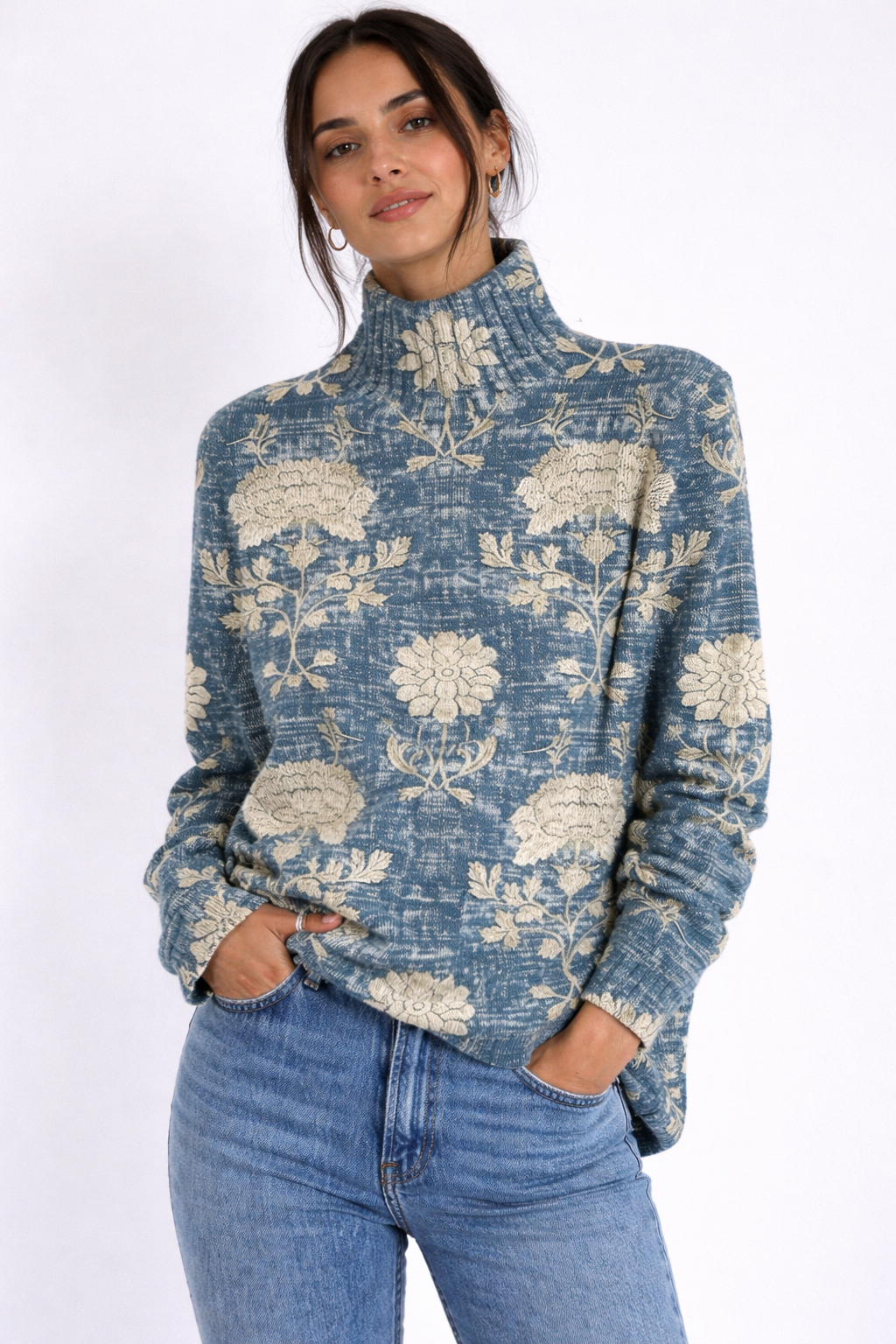Camisola de gola alta floral