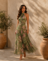 Vestido largo Livia floral con escote halter