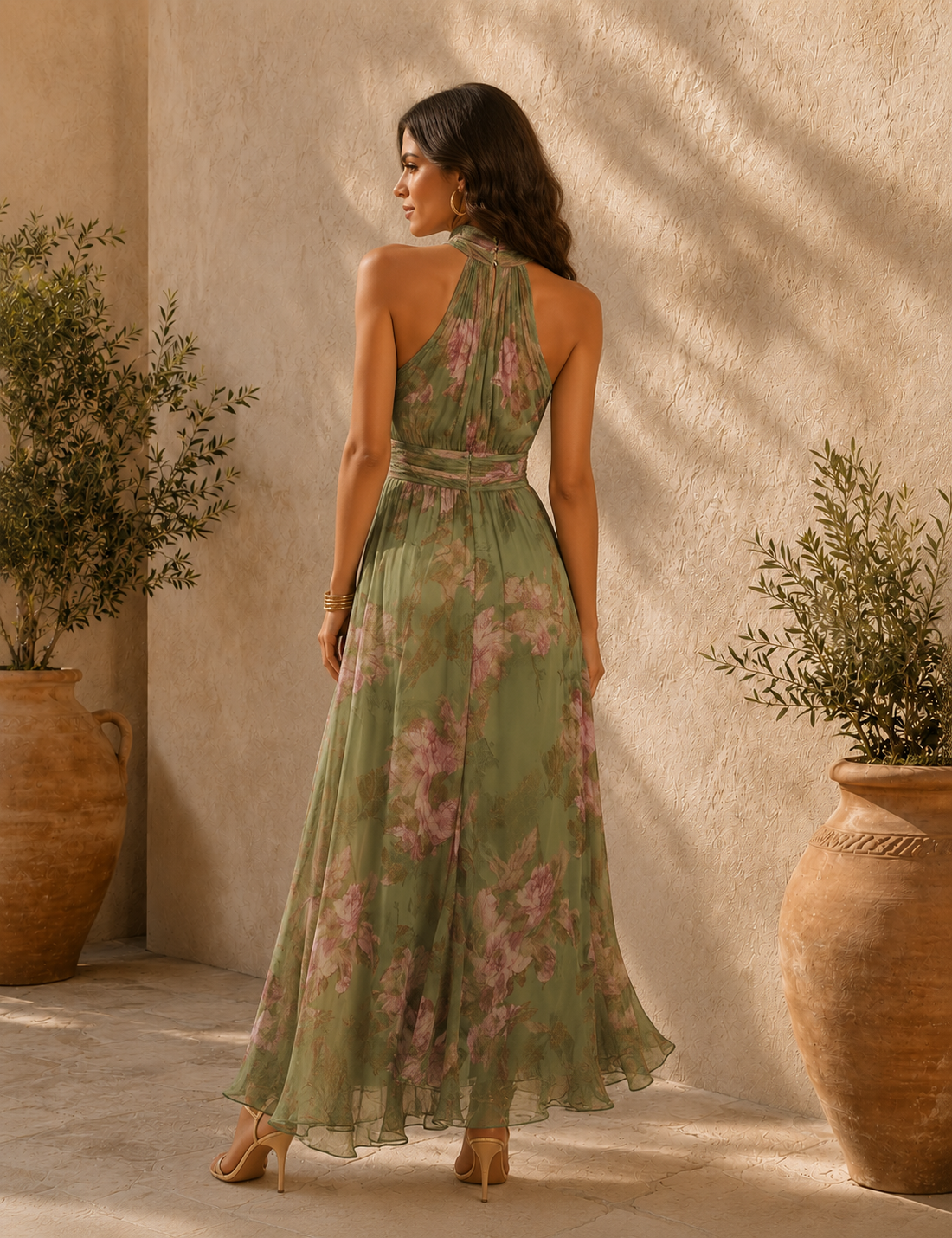 Livia | Vestido Maxi Floral com Decote Halter