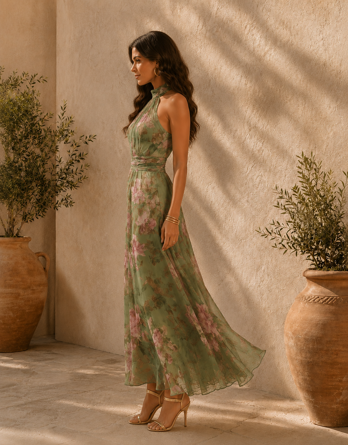 Livia | Vestido Maxi Floral com Decote Halter