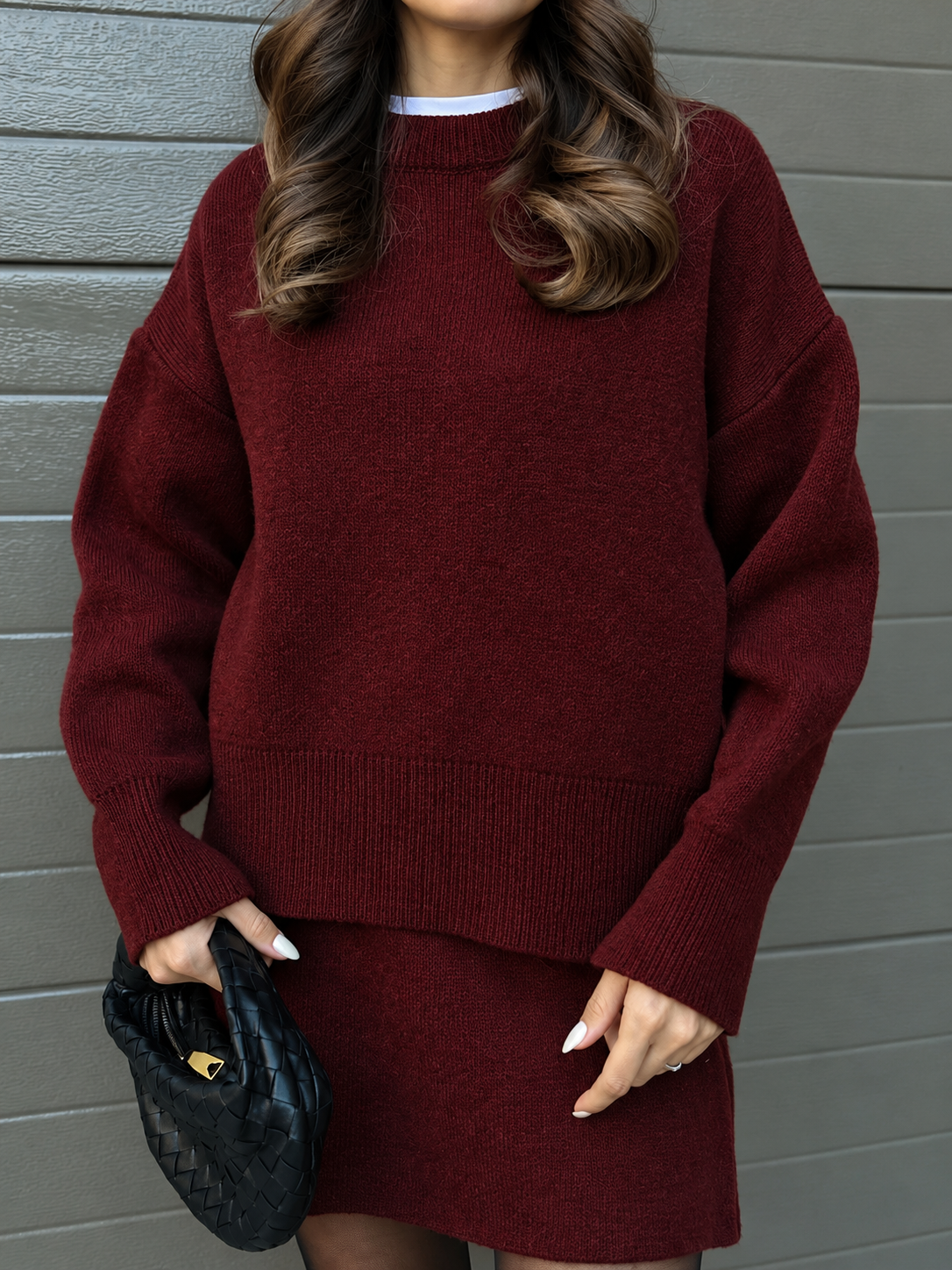 Conjunto de punto suave con falda y jersey