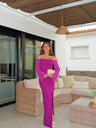 Vestido con mangas de tul color cereza