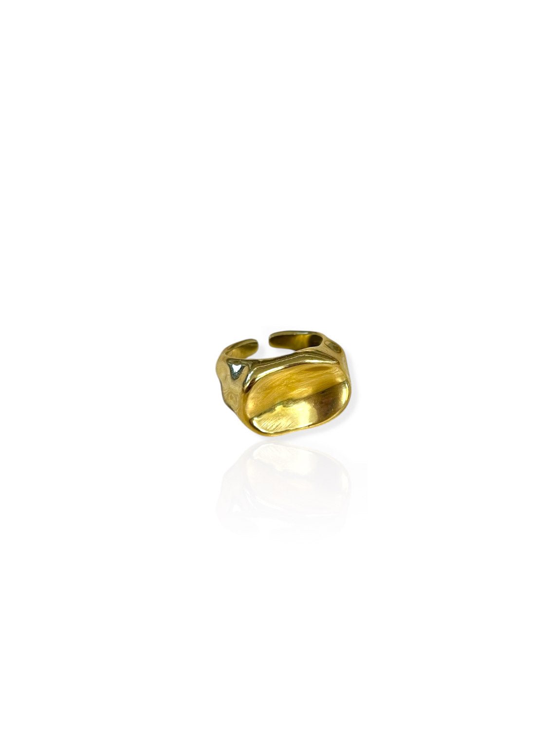 Anel de selo com detalhes em relevo, dourado