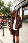 Chaqueta de ante color chocolate oscuro