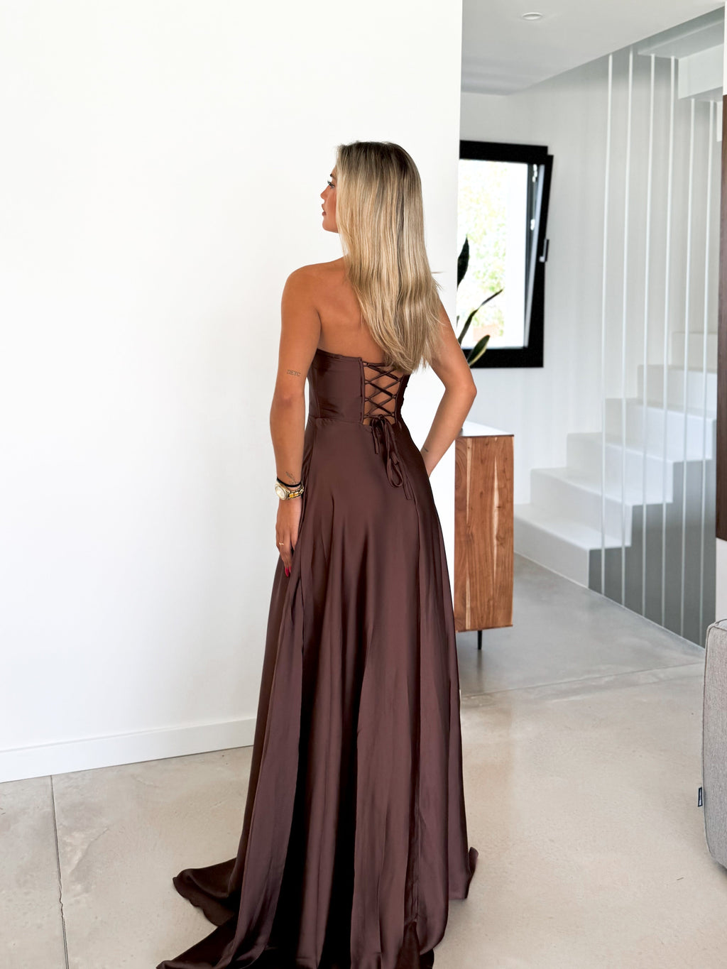 Vestido tipo corpete com a palavra «chocolate»
