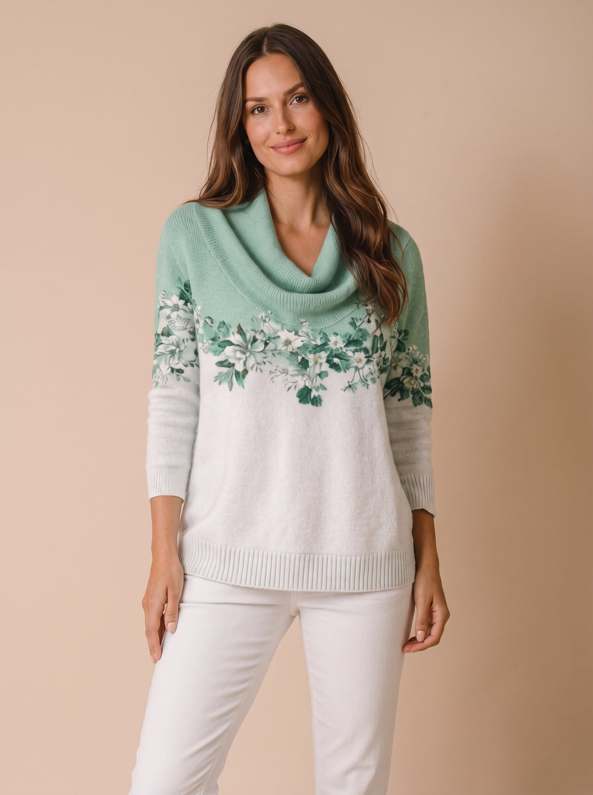 Jersey floral con cuello drapeado