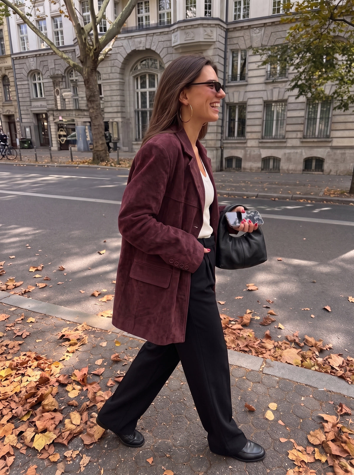 Jaqueta blazer oversize em camurça cor de vinho