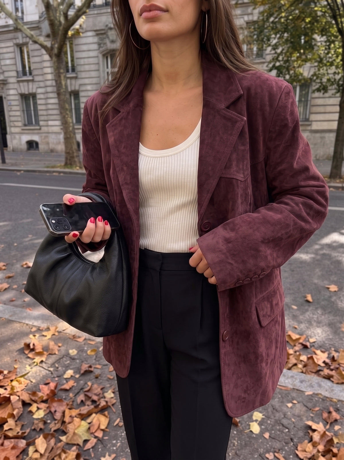 Jaqueta blazer oversize em camurça cor de vinho