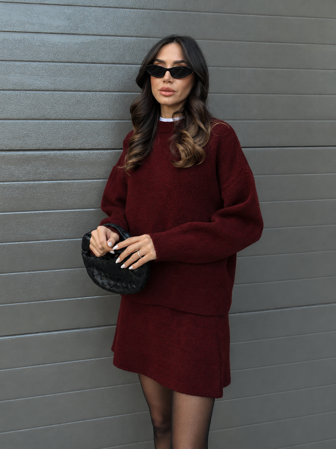 Conjunto de punto suave con falda y jersey