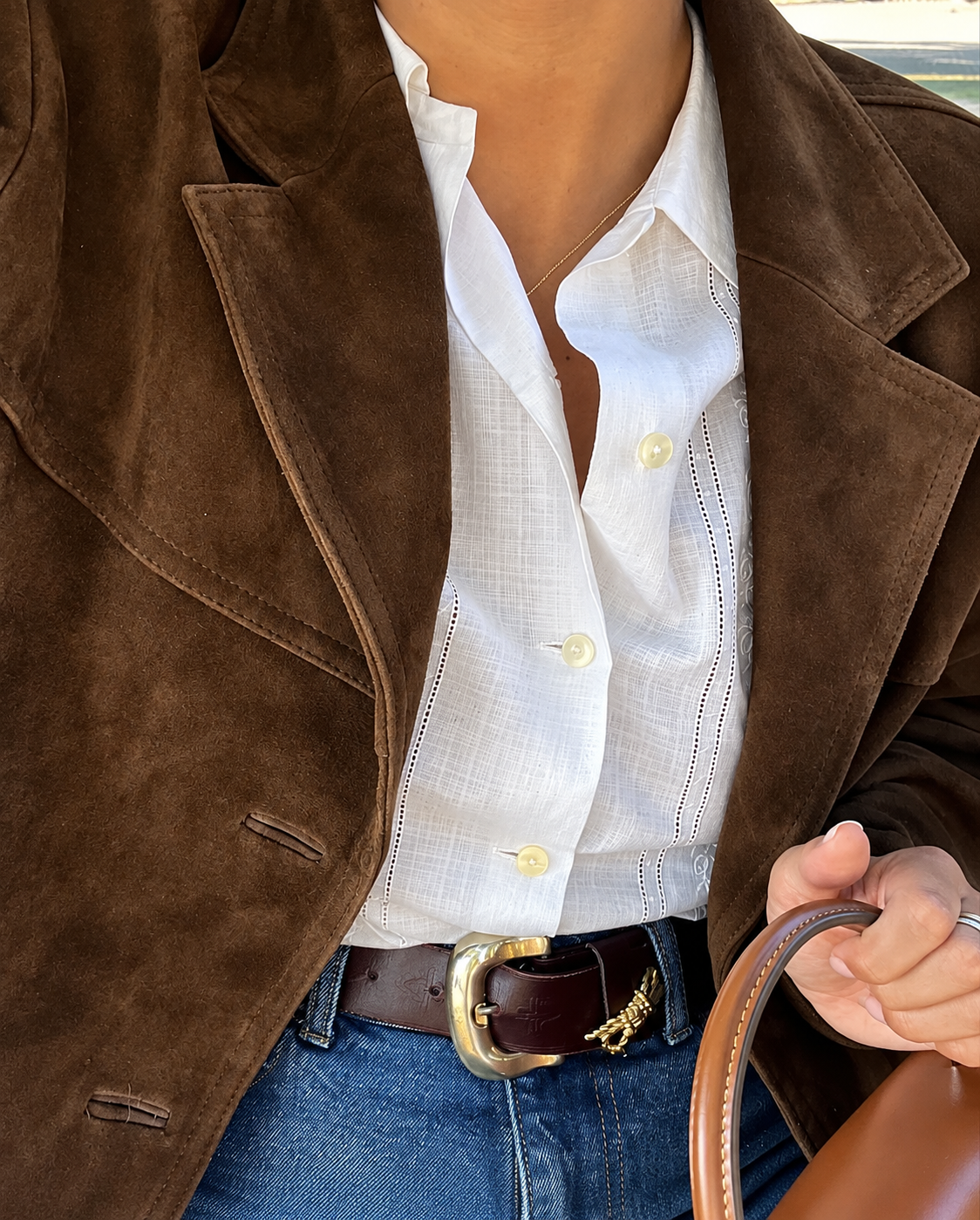 Jaqueta blazer oversize em camurça castanho