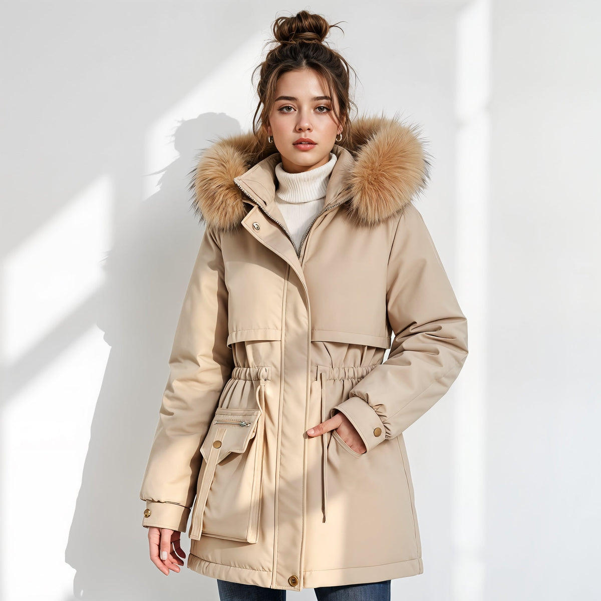 Parka con capucha de pelo sintético