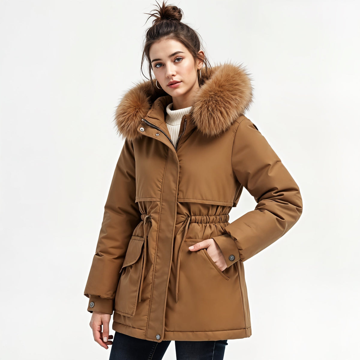 Parka con capucha de pelo sintético