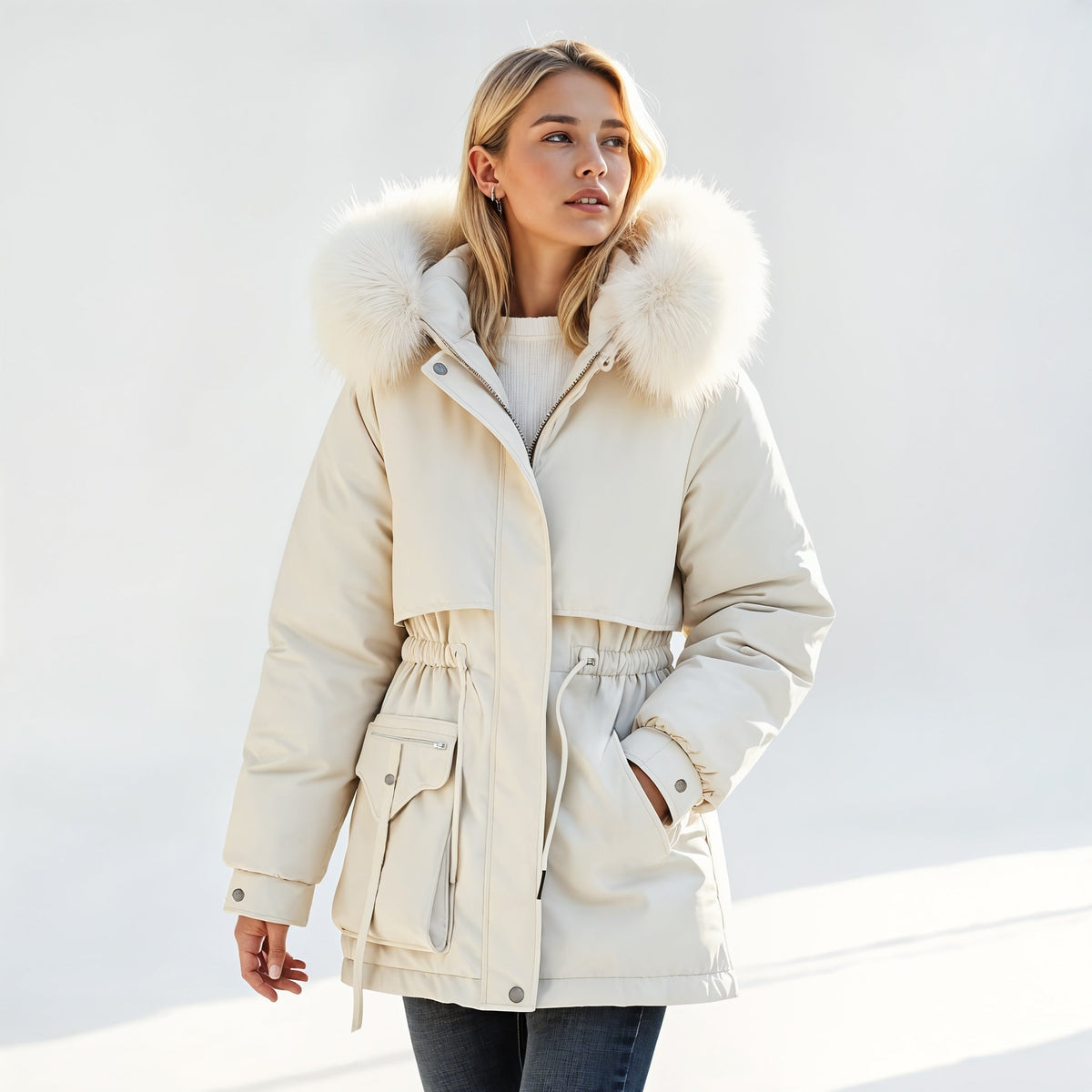 Parka com capuz de pelo sintético