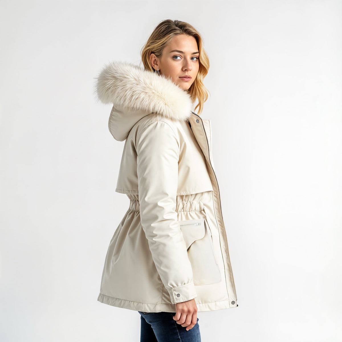 Parka com capuz de pelo sintético