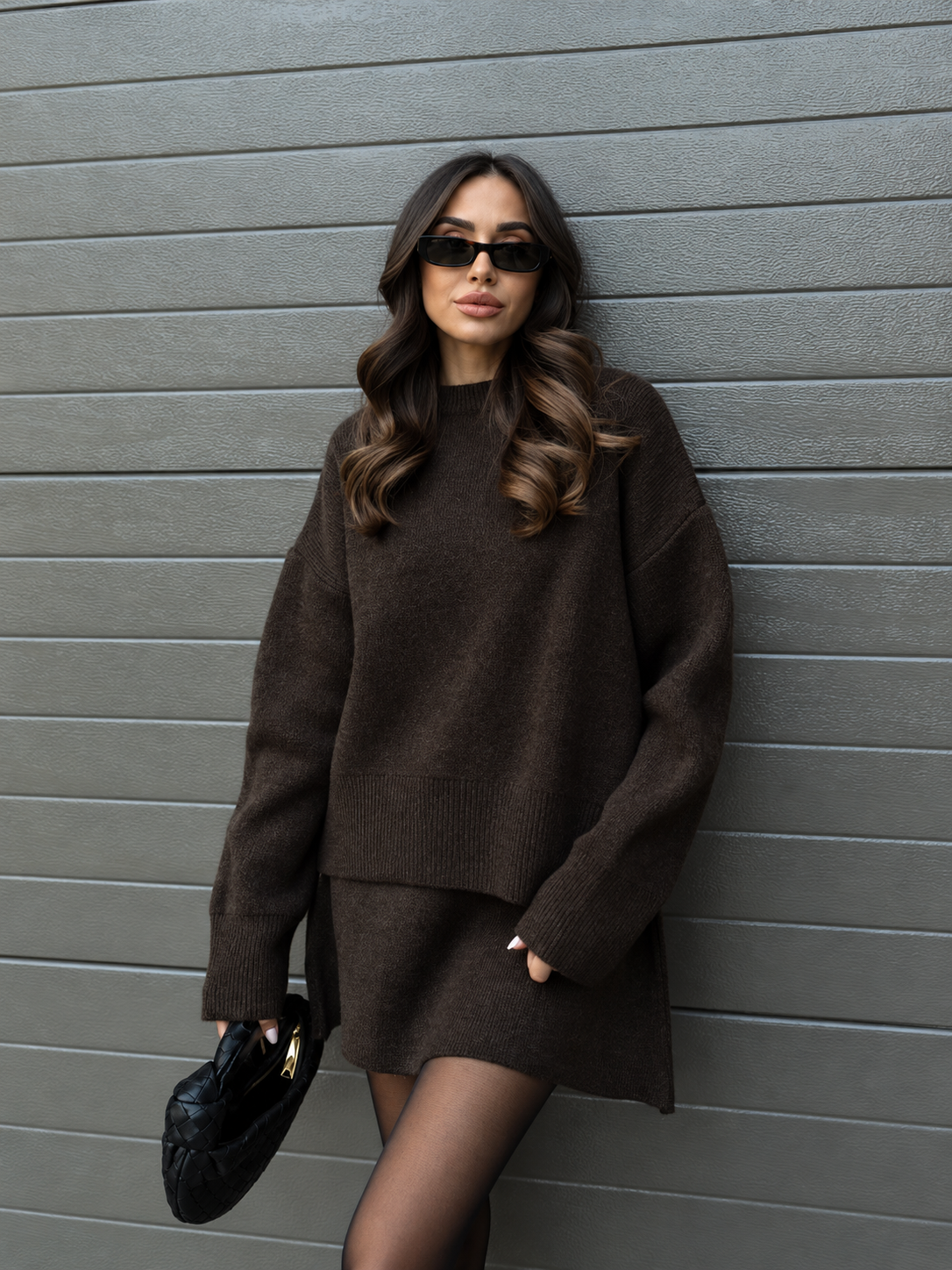 Conjunto de punto suave con falda y jersey