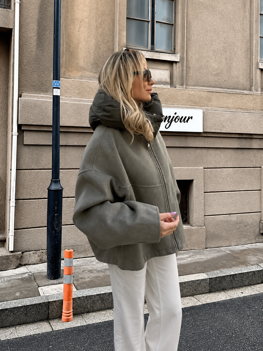Casaco curto oversize de microfibra verde-oliva