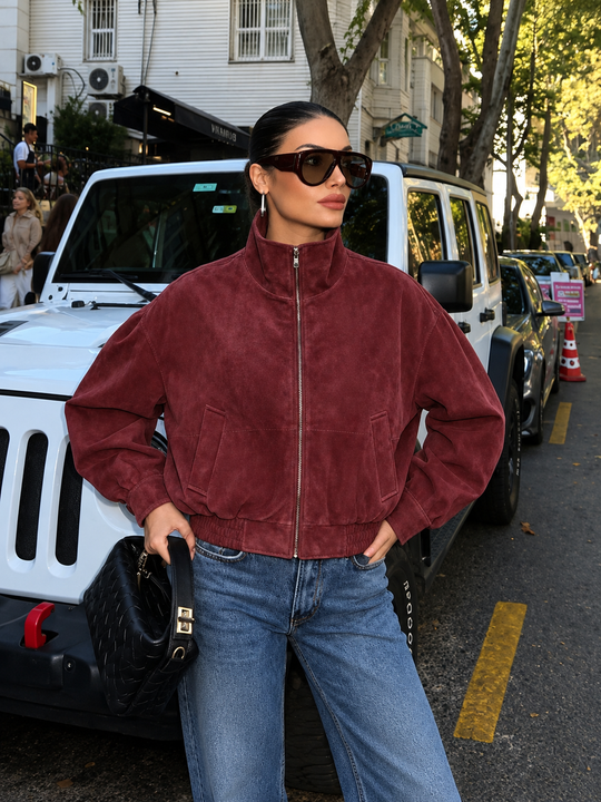 Chaqueta bomber efecto ante burdeos