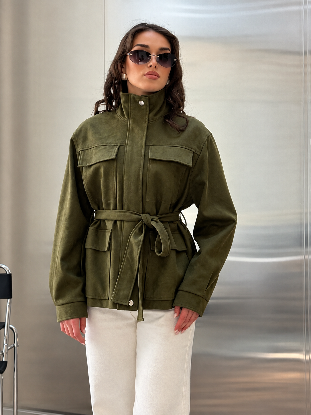 Chaqueta de ante sintético de largo medio