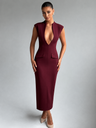 Vestido midi rojo cereza con escote en V profundo