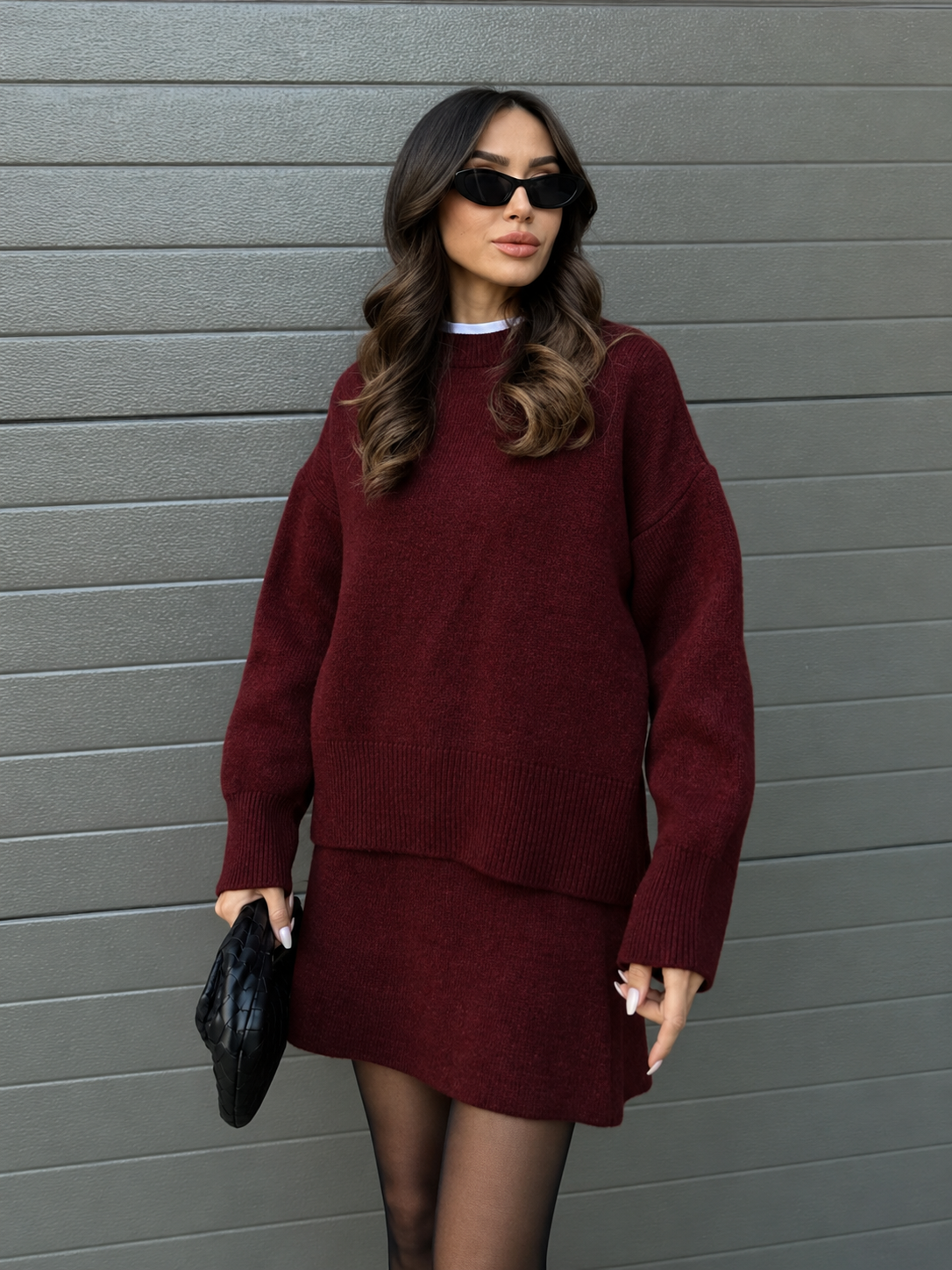 Conjunto de punto suave con falda y jersey