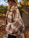 Jaqueta oversize de xadrez bege com lã