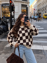 Jersey oversize de cuadros marrones y crema