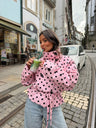 Chaqueta tipo trench corta de cuello alto de lunares en rosa