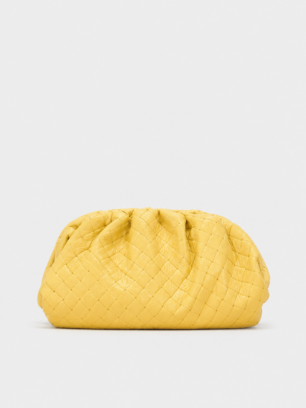Clutch em pele tipo «bombonera» com detalhe amarelo