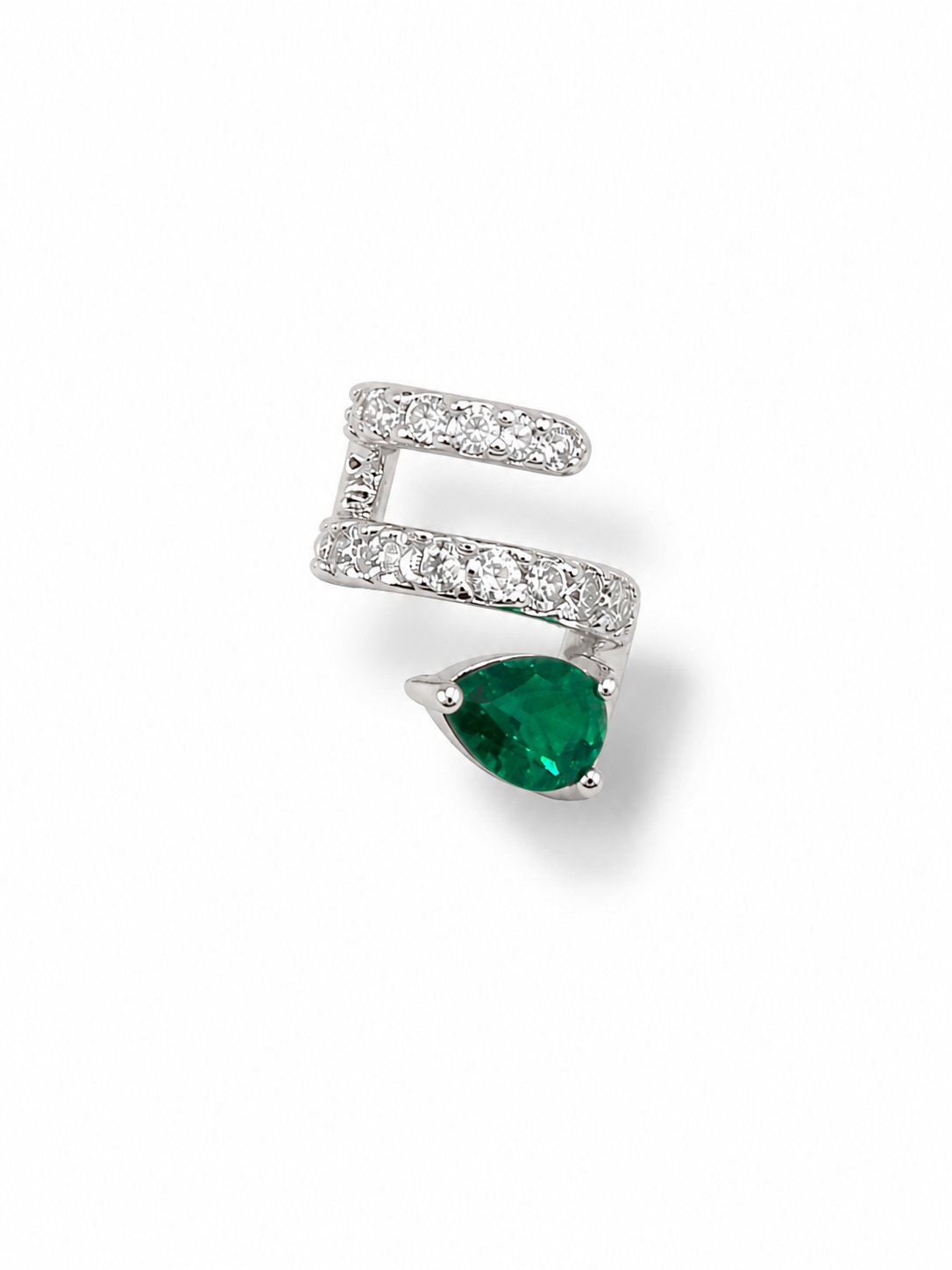 Brinco solto tipo ear cuff com pérola verde e prata
