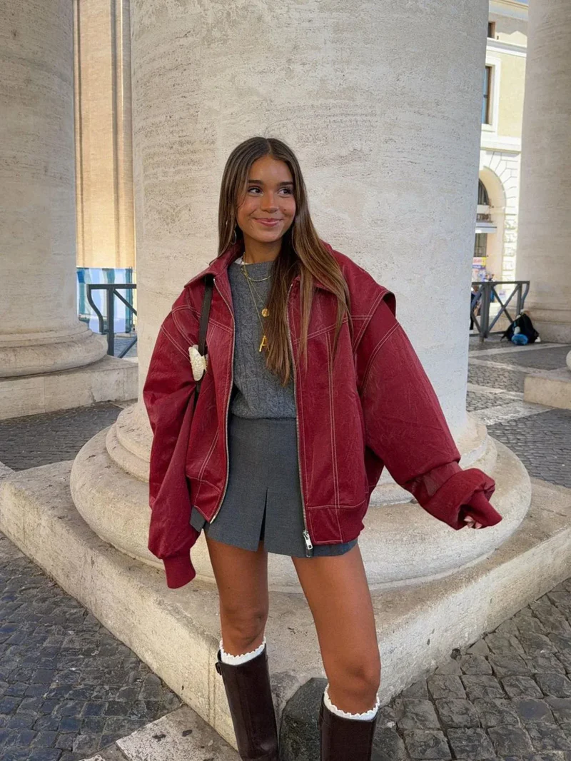 Chaqueta oversize con pespuntes en contraste