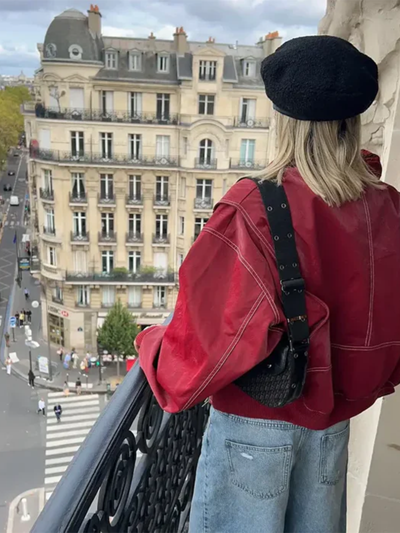 Chaqueta oversize con pespuntes en contraste