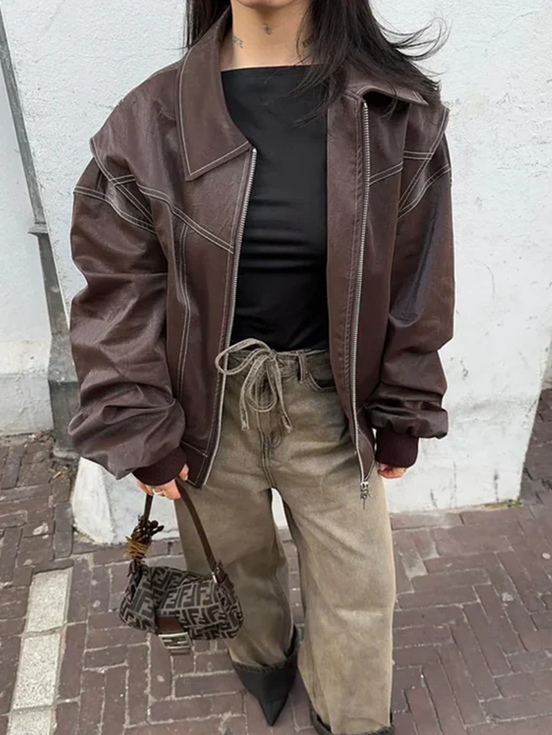 Chaqueta oversize con pespuntes en contraste