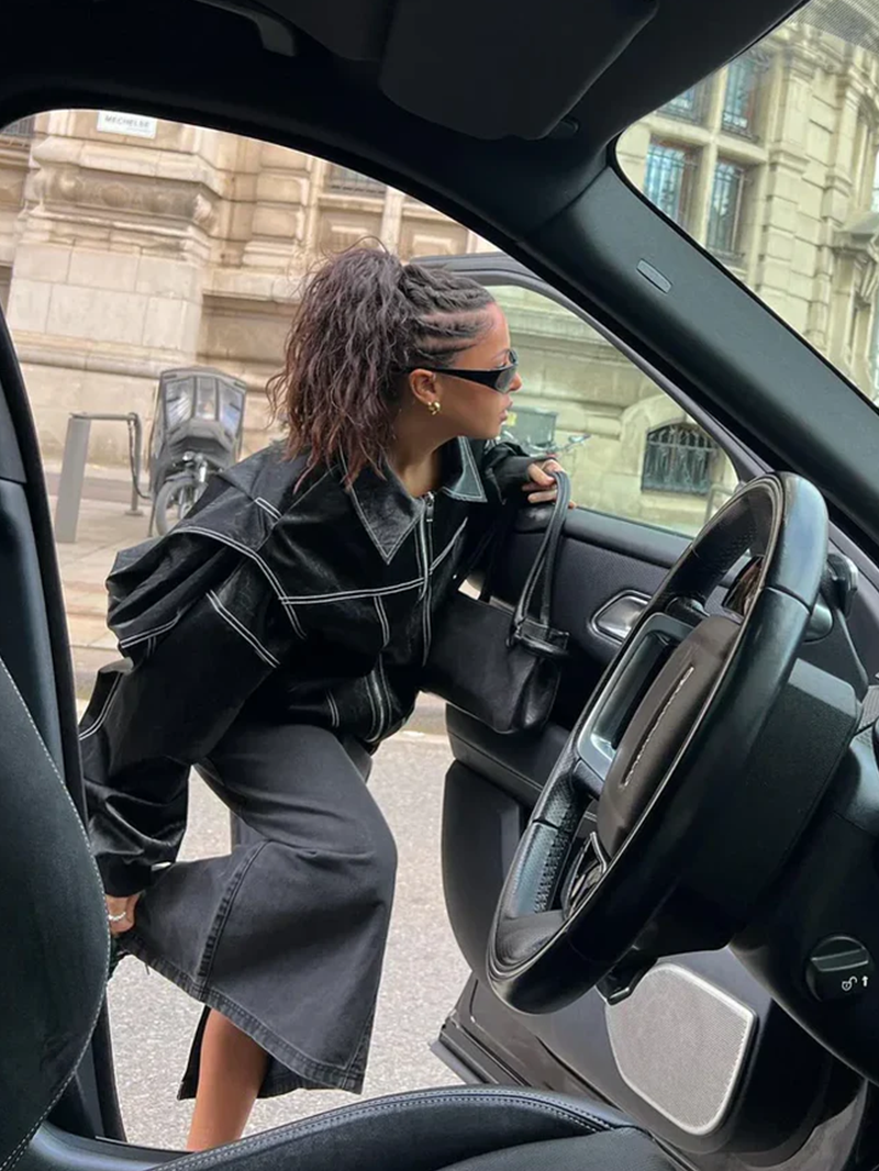 Chaqueta oversize con pespuntes en contraste