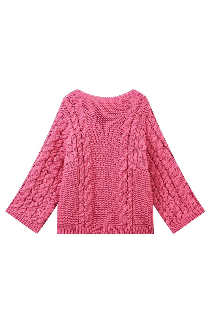 Jersey oversize de punto trenzado con cuello alto y mangas acampanadas